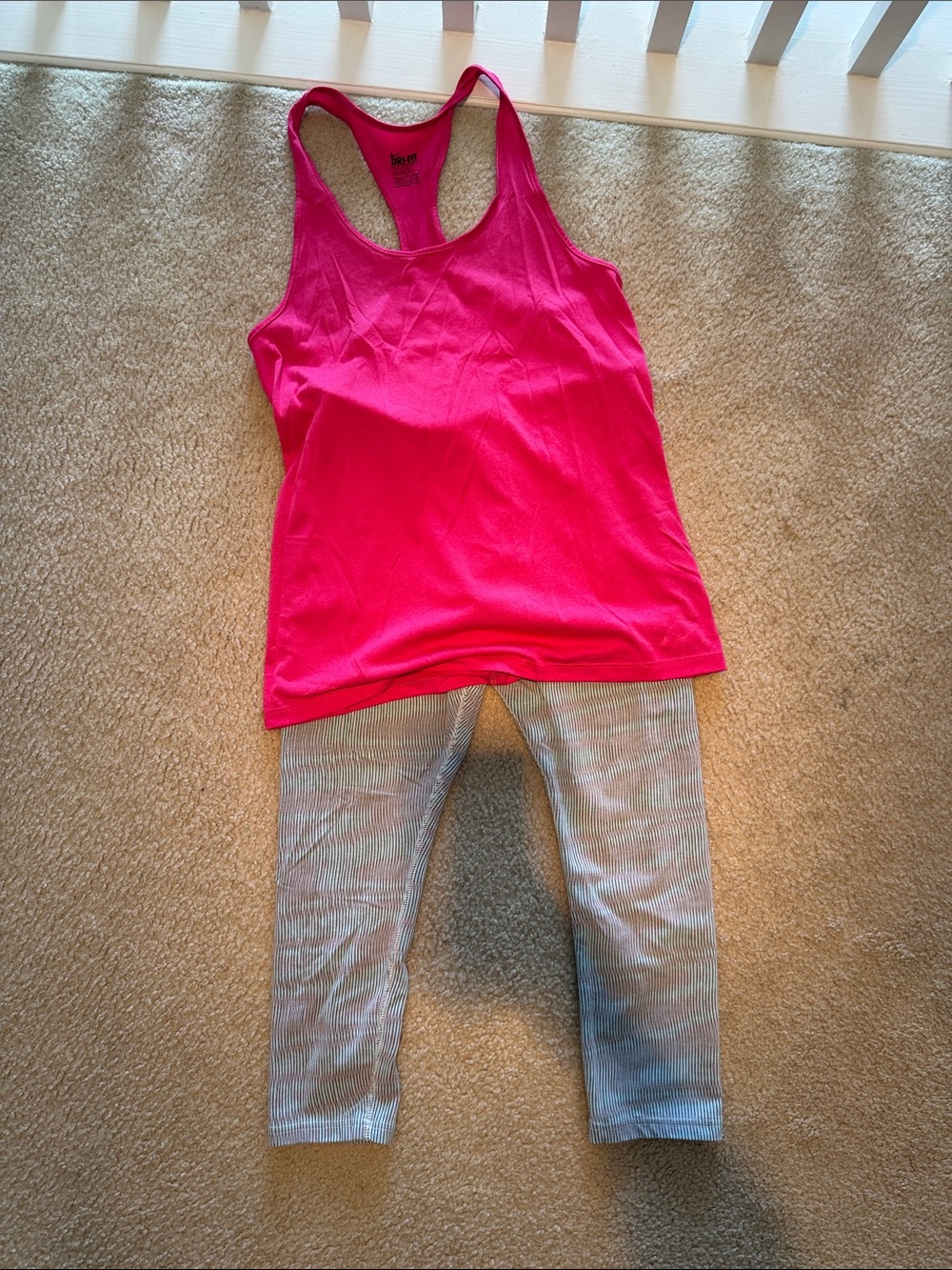 Nike  Bright Pink Tank Top and hreen and pink stripe Leggings Set